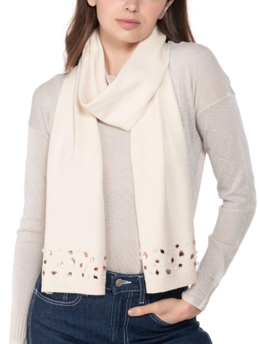 INC Women’s Cream Embellished Knit Scarf. NWT Gifts Fall Winter Cozy